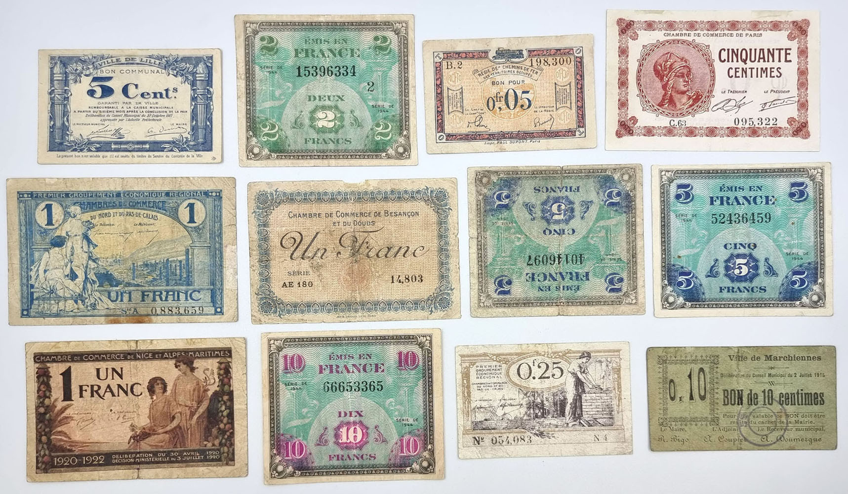 Francja, banknoty, zestaw 34 sztuk
